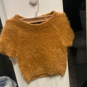 Gold fuzzy crop sweater